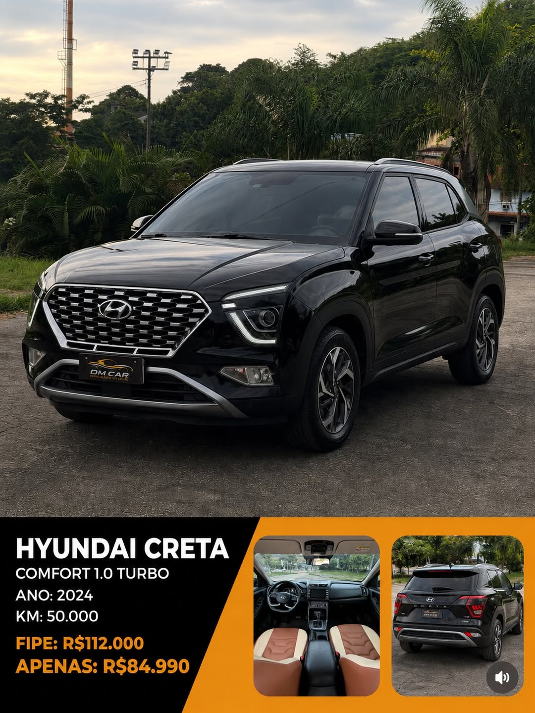 🚘✨ HYUNDAI CRETA COMFORT 1.0 TURBO ✨🚘📅 Ano- 2023-2024📍 50.000 KM⚠️ Veículo de leilão média m